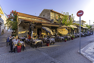 View of taverna in Chersonisos village, Piskopiano, Crete, Greek Islands, Greece, Europe