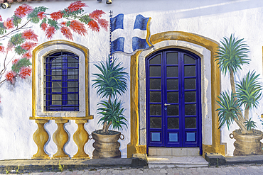 View of colourful painting on building in Chersonisos village, Piskopiano, Crete, Greek Islands, Greece, Europe