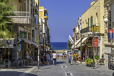 View of street leading to port on a sunny day, City of Heraklion, Crete, Greek Islands, Geece, Europe