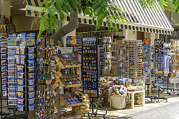 View of souvenir shop in city centre on a sunny day, City of Heraklion, Crete, Greek Islands, Geece, Europe