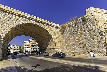 View of Venetian Walls of Heraklion on a sunny day, City of Heraklion, Crete, Greek Islands, Geece, Europe