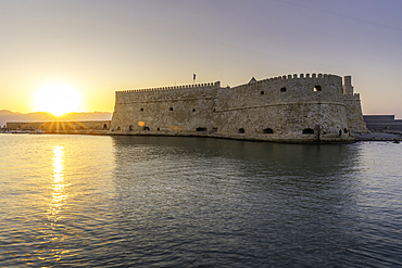 View of Koules Venetian Fortress at sunset, City of Heraklion, Crete, Greek Islands, Geece, Europe