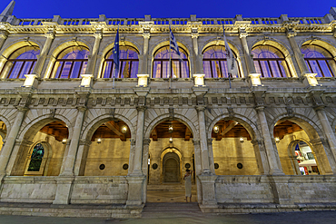View of Venetian Loggia at dusk, City of Heraklion, Crete, Greek Islands, Geece, Europe