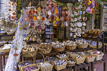 View of souvenir shop in Limenas Chersonisou, Crete, Greek Islands, Greece, Europe