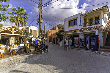 View of shops and taverna's in Koutouloufari, Crete, Greek Islands, Greece, Europe