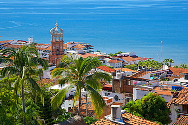 View of Downtown and Parroquia de Guadalupe (Church of Our Lady of Guadalupe), Puerto Vallarta, Jalisco, Mexico, North America