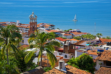 View of Downtown and Parroquia de Guadalupe (Church of Our Lady of Guadalupe), Puerto Vallarta, Jalisco, Mexico, North America