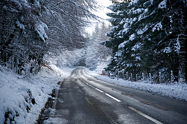 Snow scene on Snake Pass, Peak District National Park, Derbyshire, England, United Kingdom, Europe