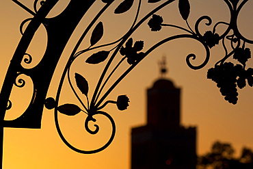 Minaret of the Koutoubia Mosque at sunset, Marrakesh, Morocco, North Africa, Africa