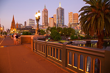 City skyline from Princes Bridge at dusk, Melbourne, Victoria, Australia, Pacific