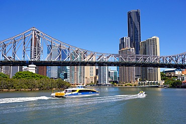 Story Bridge and City from New Farm Riverwalk, Brisbane, Queensland, Australia, Oceania