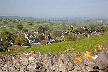 Litton Village and dry stone wall, Derbyshire, England, United Kingdom, Europe