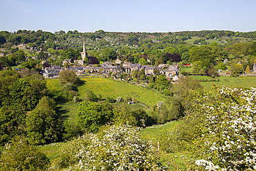 View over village and church, Ashover, Derbyshire, England, United Kingdom, Europe
