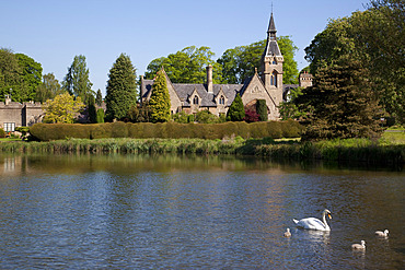Village and lake, Newstead Abbey Estate, Nottinghamshire, England, United Kingdom, Europe