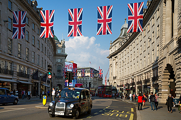 Union Jacks on Regent Street, London, England, United Kingdom, Europe