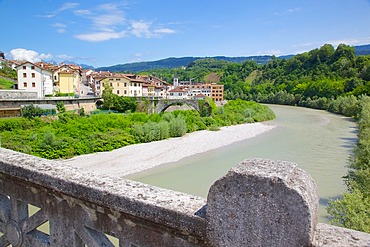 View of town and river, Belluno, Province of Belluno, Veneto, Italy, Europe