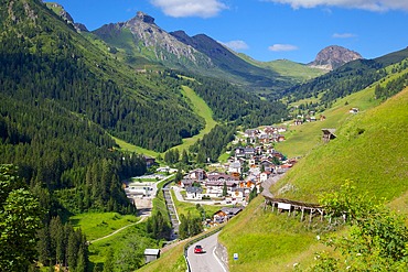 View over town, Arabba, Belluno Province, Trento, Dolomites, Italy, Europe
