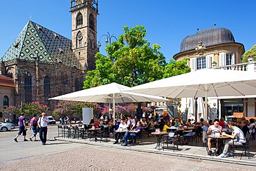 Cafe and Duomo, Walther Platz, Bolzano, Bolzano Province, Trentino-Alto Adige, Italy, Europe