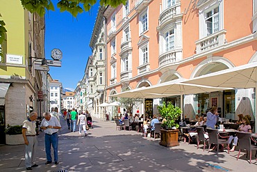 Cafes and shops, Via Mostra, Bolzano, Bolzano Province, Trentino-Alto Adige, Italy, Europe