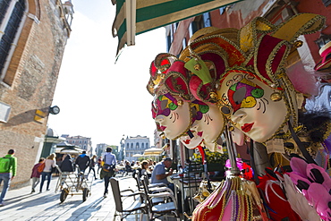 Venetian masks at Campo Santo Stefano, Venice, UNESCO World Heritage Site, Veneto, Italy, Europe