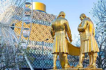 Boulton, Murdoch and Watt statue and Public Library Birmingham, West Midlands, England, United Kingdom, Europe
