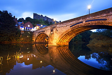 Framwellgate Bridge over the River Wear at dusk, Durham, County Durham, England, United Kingdom, Europe