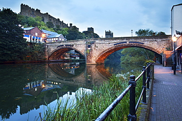 Framwellgate Bridge over the River Wear at dusk, Durham, County Durham, England, United Kingdom, Europe