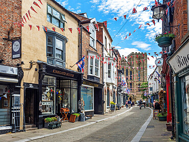 Jubilee decorations in Kirkgate, Ripon, Yorkshire, England, United Kingdom, Europe