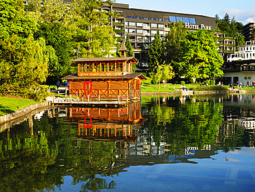 Old Wooden Boat House on Lake Bled, Slovenia, Europe