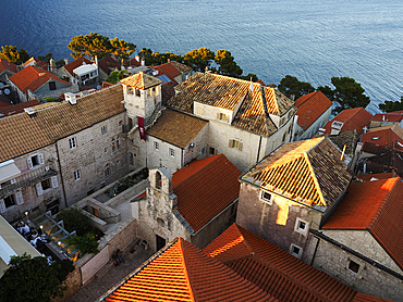 Korcula Rooftops from St. Marks Cathedral Tower, Korcula Town, Croatia, Europe