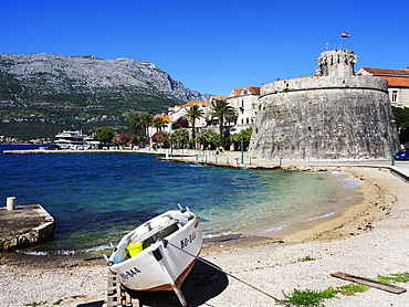 Large Governors Tower and Old Town Korcula Town Croatia