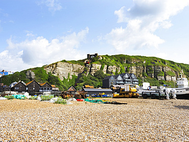 Fishing Beach and East Hill in Hastings East Sussex