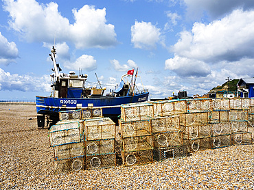 Boat and Lobster Pots at Hastings East Sussex