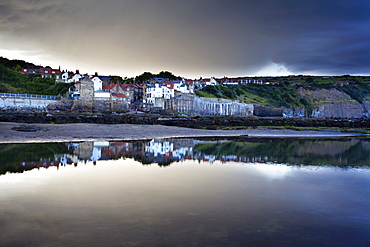 Stormy sky at Robin Hoods Bay, Yorkshire, England, United Kingdom, Europe