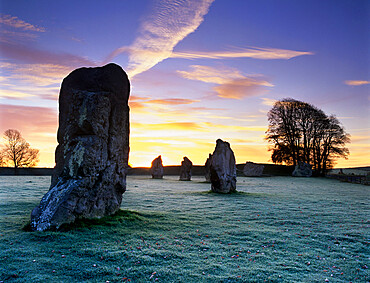 Prehistoric stone circle in frost, Avebury, UNESCO World Heritage Site, Wiltshire, England, United Kingdom, Europe