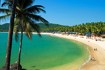 View over Palolem beach, Palolem, Goa, India, Asia