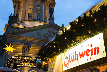 Gluhwein stall in the Gendarmenmarkt Christmas market, Berlin, Germany, Europe