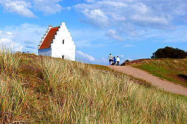 Tower of Den Tilsandede Kirke (Buried Church) buried by sand drifts, Skagen, Jutland, Denmark, Scandinavia, Europe