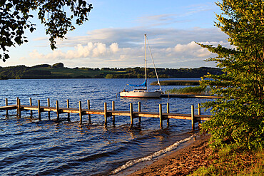 Yacht on Julso Lake, near Silkeborg, Lake District, Jutland, Denmark, Scandinavia, Europe