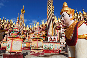 Thanboddhay Paya (pagoda) decorated with mini Buddha images and gilt mini-stupas, near Monywa, Monywa Region, Myanmar (Burma), Asia