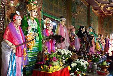 Mother Spirit of Popa Nat Shrine with 37 nat figures, Mount Popa, near Bagan, Central Myanmar, Myanmar (Burma), Asia