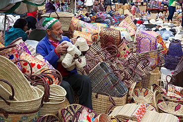 Basket seller in the souk, Marrakech, Morocco, North Africa, Africa