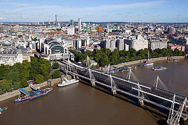 Charing Cross Station and Hungerford Bridge, London, England, United Kingdom, Europe