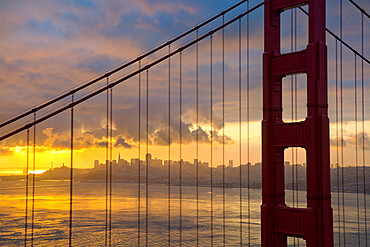 Golden Gate Bridge at sunrise, San Francisco, California, United States of America, North America