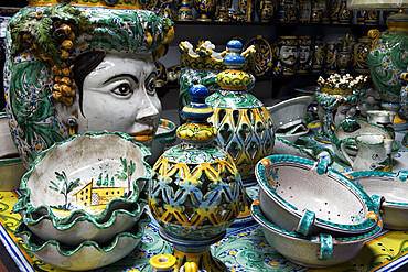 Locally made ceramics, Caltagirone, Sicily, Italy, Europe