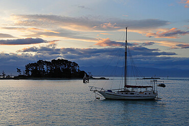 Sunset over Haulashore Island, Nelson, Nelson region, South Island, New Zealand, Pacific