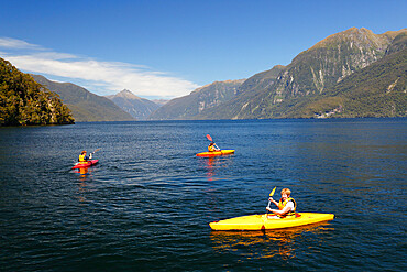 Kayaking, Doubtful Sound, Fiordland National Park, UNESCO World Heritage Site, South Island, New Zealand, Pacific