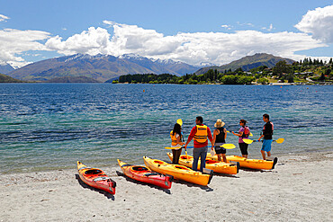 Kayaking on Lake Wanaka, Wanaka, Otago, South Island, New Zealand, Pacific