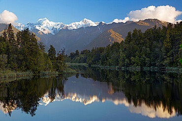 Lake Matheson with Mount Cook and Mount Tasman, West Coast, South Island, New Zealand, Pacific