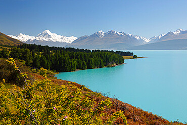 Mount Cook and Lake Pukaki, Mount Cook National Park, UNESCO World Heritage Site, Canterbury region, South Island, New Zealand, Pacific